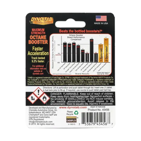 نمای پشت رسمی بسته قرص اکتان داینو‌تب HP Octane Booster مدل 45456